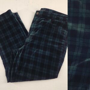 Talbots Sz 12 | Velveteen Straight Leg Tartan Plaid Ankle Pants Black Green
